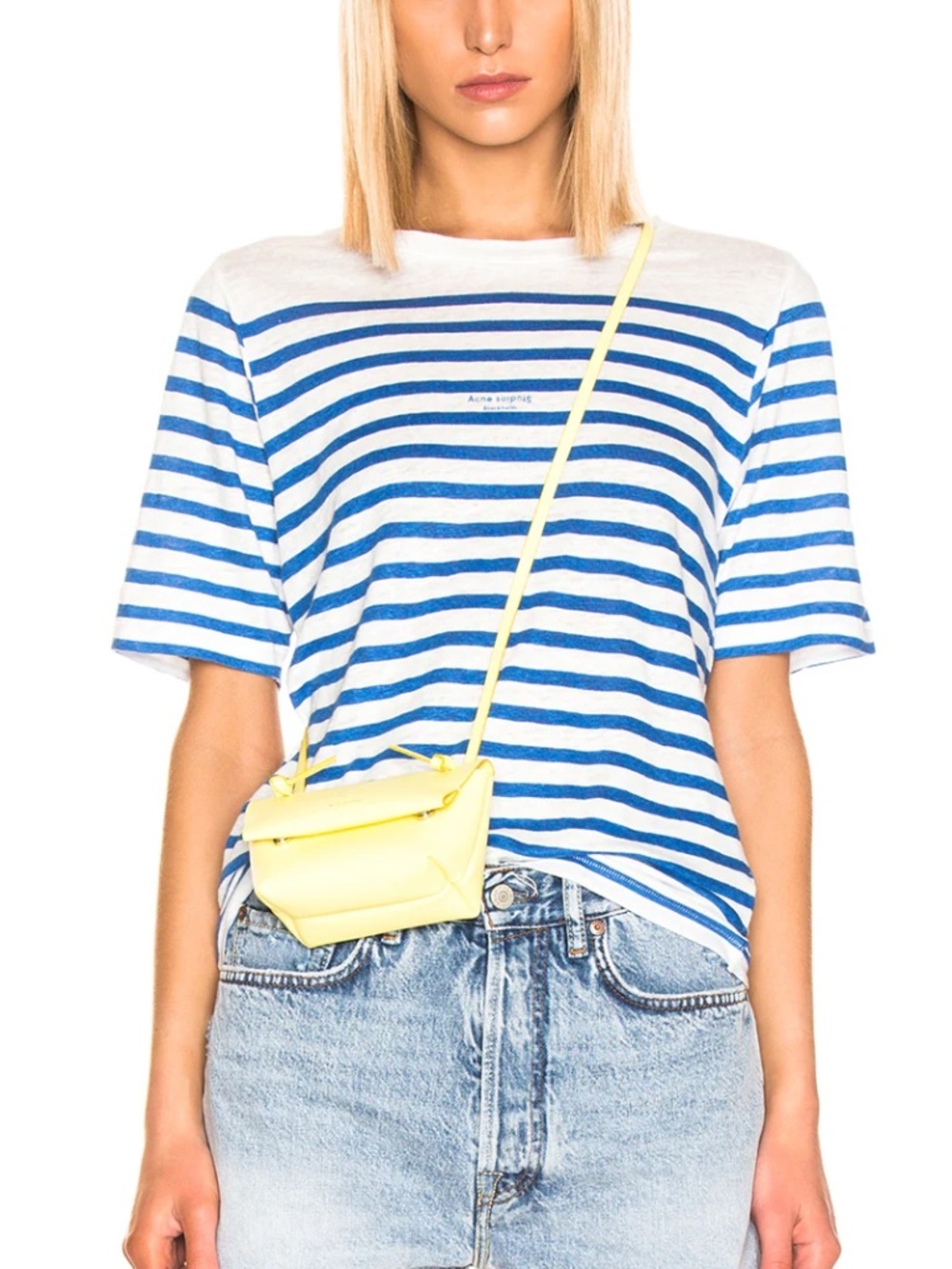 Acne Studios Megalin Linen Striped T-Shirt Blue White Tee Sz XS